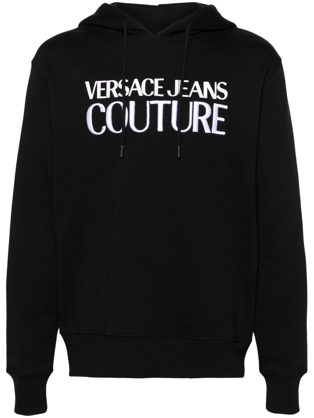 Versace Jeans Couture logo刺绣棉连帽衫 - 黑色