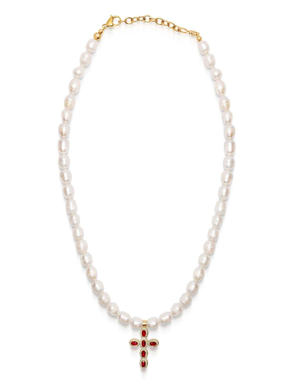 Nialaya Jewelry 十字吊饰淡水珍珠项链 - 白色