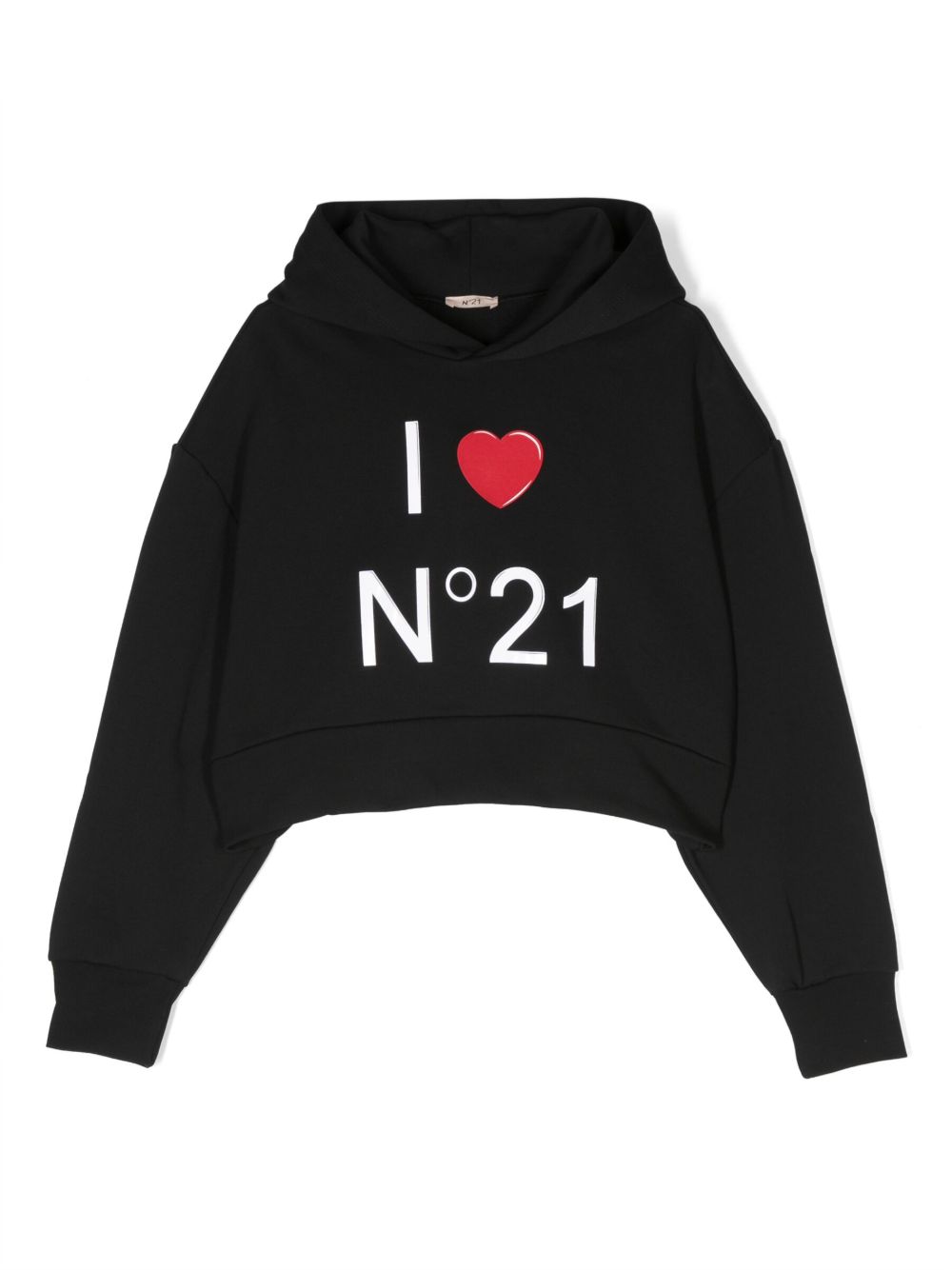 Nº21 Kids logo印花棉连帽衫 - 黑色