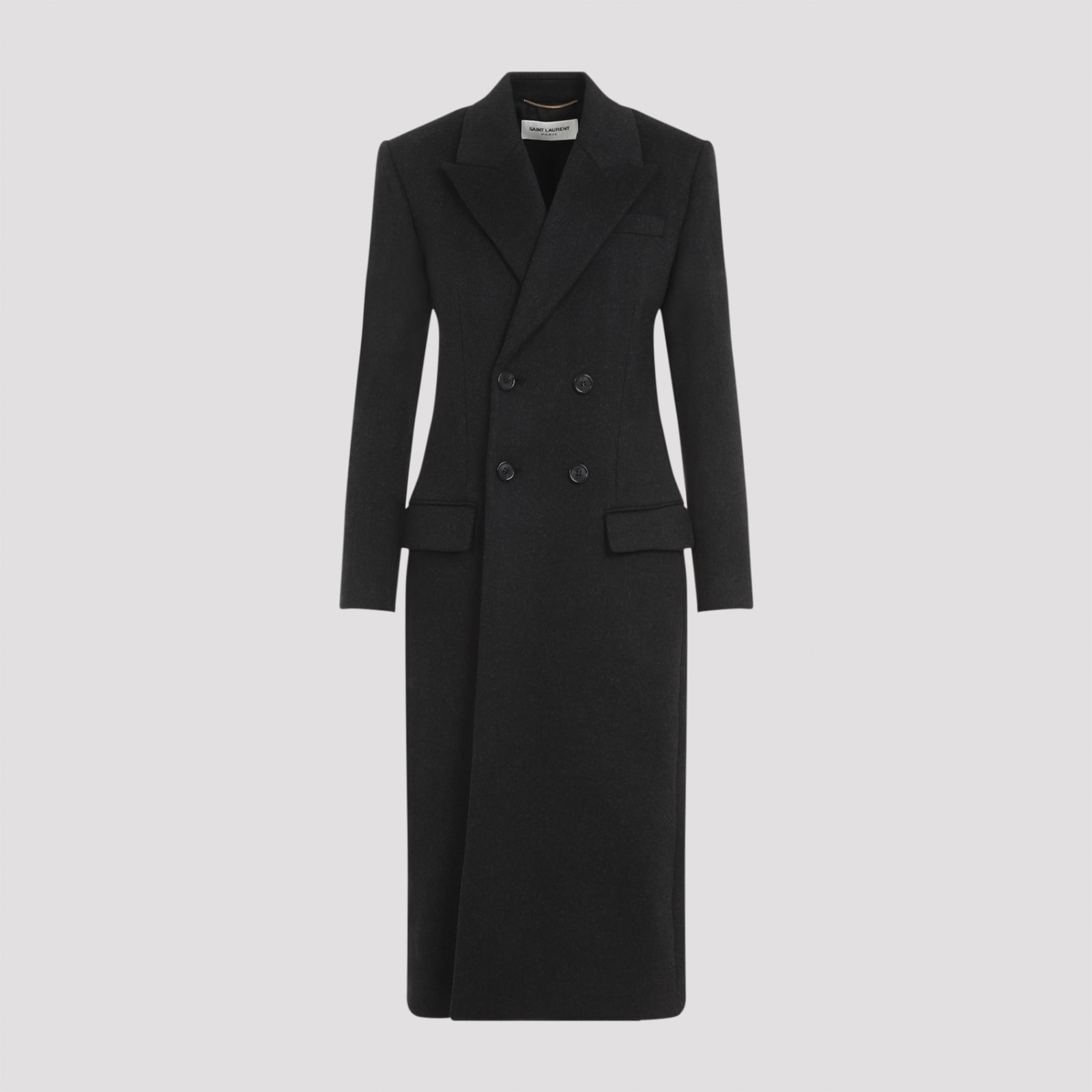 Saint Laurent Slate Wool And Cashmere Coat