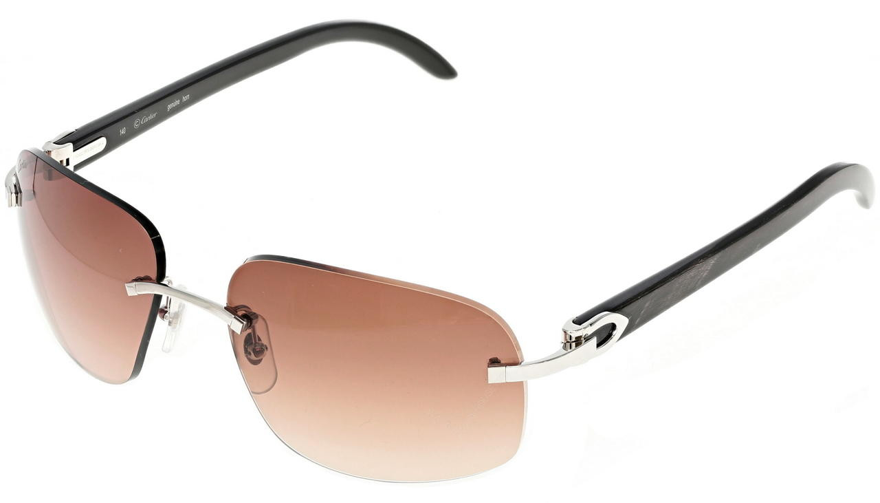 CARTIER Brown Lens with Buffalo Horn Men's Sunglasses CT0023RS 001