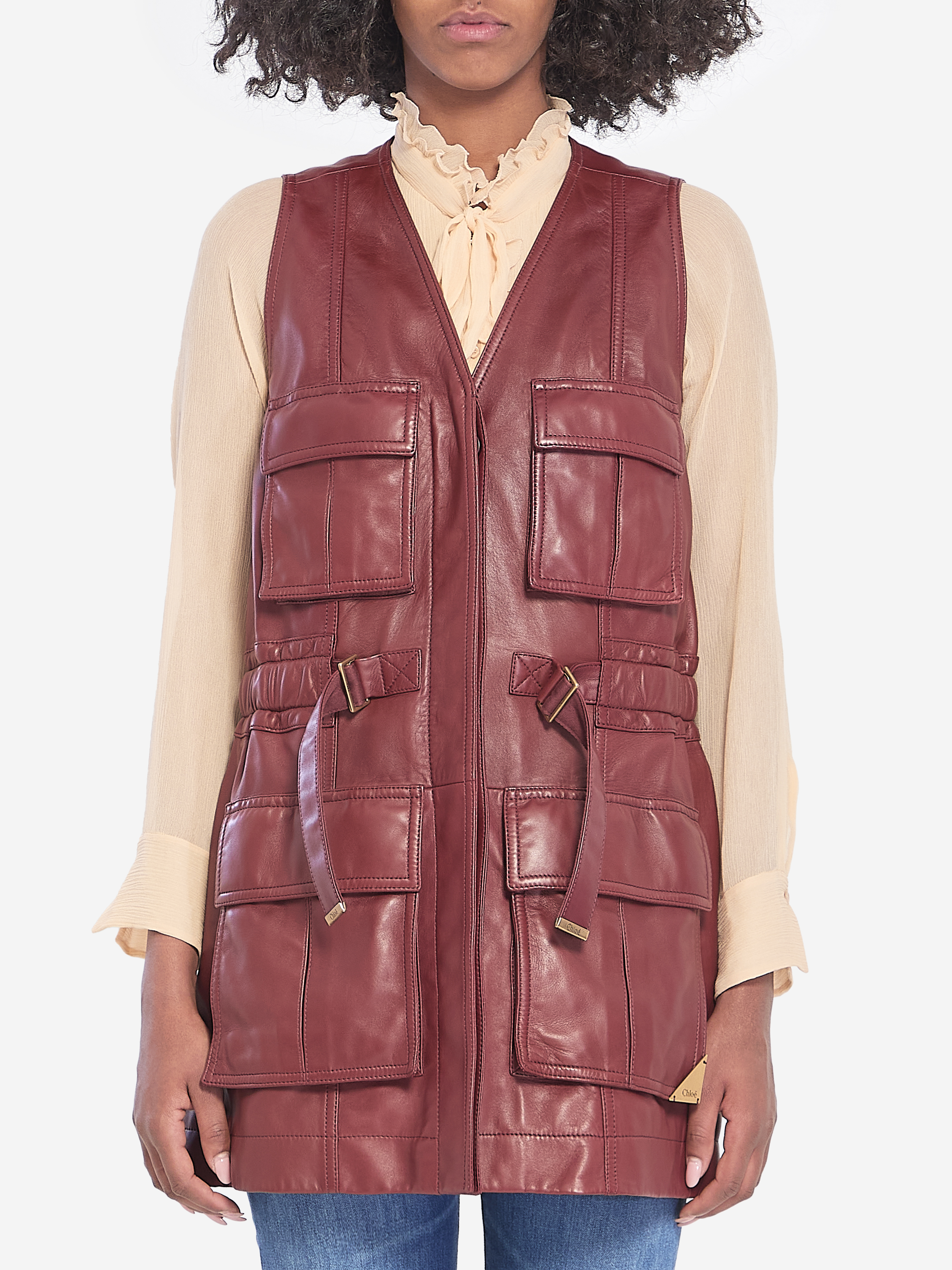 Burgundy leather utility vest