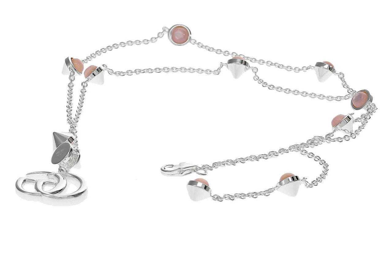 GUCCI Sterling Silver GG Pink Gemstone Necklace YBB52739900200U