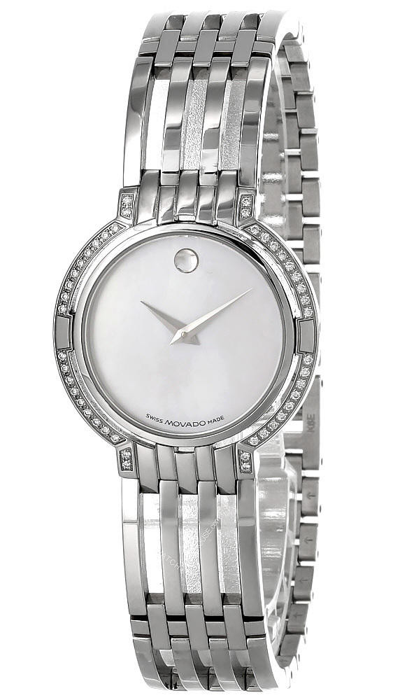 MOVADO S-Steel White MOP Dial Diamond Bezel Women's Watch 84-A1-1822S