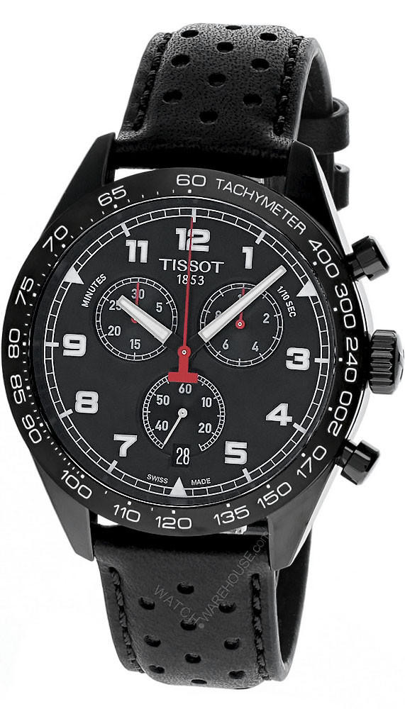 TISSOT PRS CHRONO 45MM Black Dial Leather Men's Watch T131.617.36.052.00 / T1316173605200