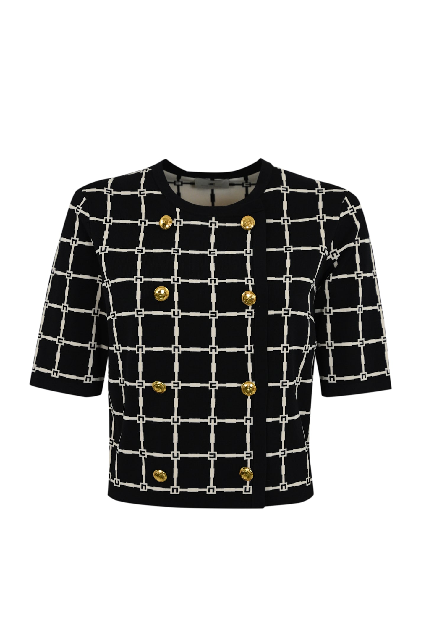 Elisabetta Franchi Jacquard Logo Cardigan With Gold Buttons
