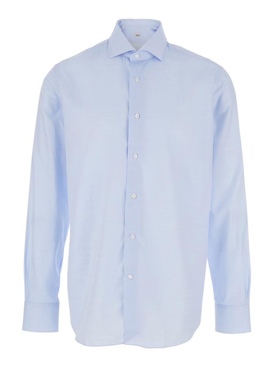 Light Blue Shirt With Classic Collar In Cotton Blend Stretch Man