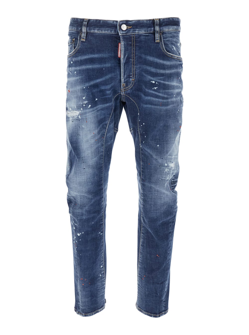 Dsquared2 蓝色男士牛仔裤 后部标志贴布 全牛仔泼墨印花