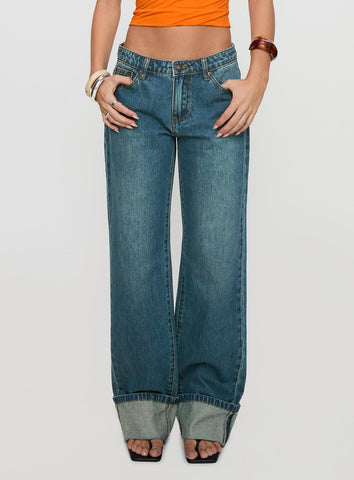 Toros Mid Rise Denim Jeans Mid Blue