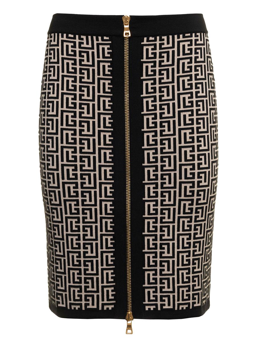 Balmain女士Monogram羊毛铅笔裙（拉链款）