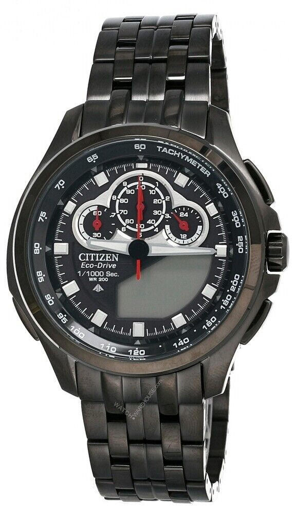 CITIZEN Eco Drive Black Dial Men's Grey PVD Watch JW0097-54E
