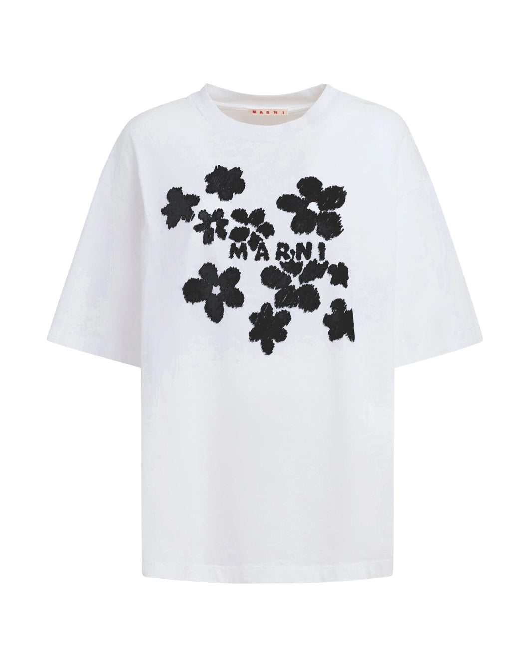 White Cotton T-Shirt with Daisy Garden Print