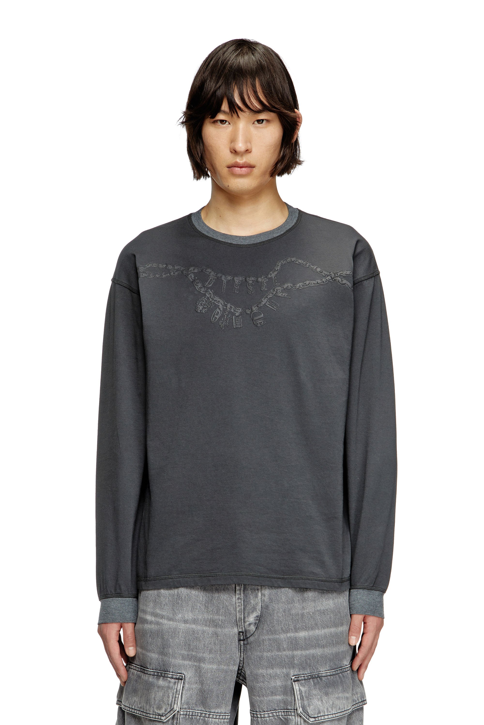 Diesel - Long-sleeve T-shirt with charm necklace print - T-Shirts - Unisex - Grey