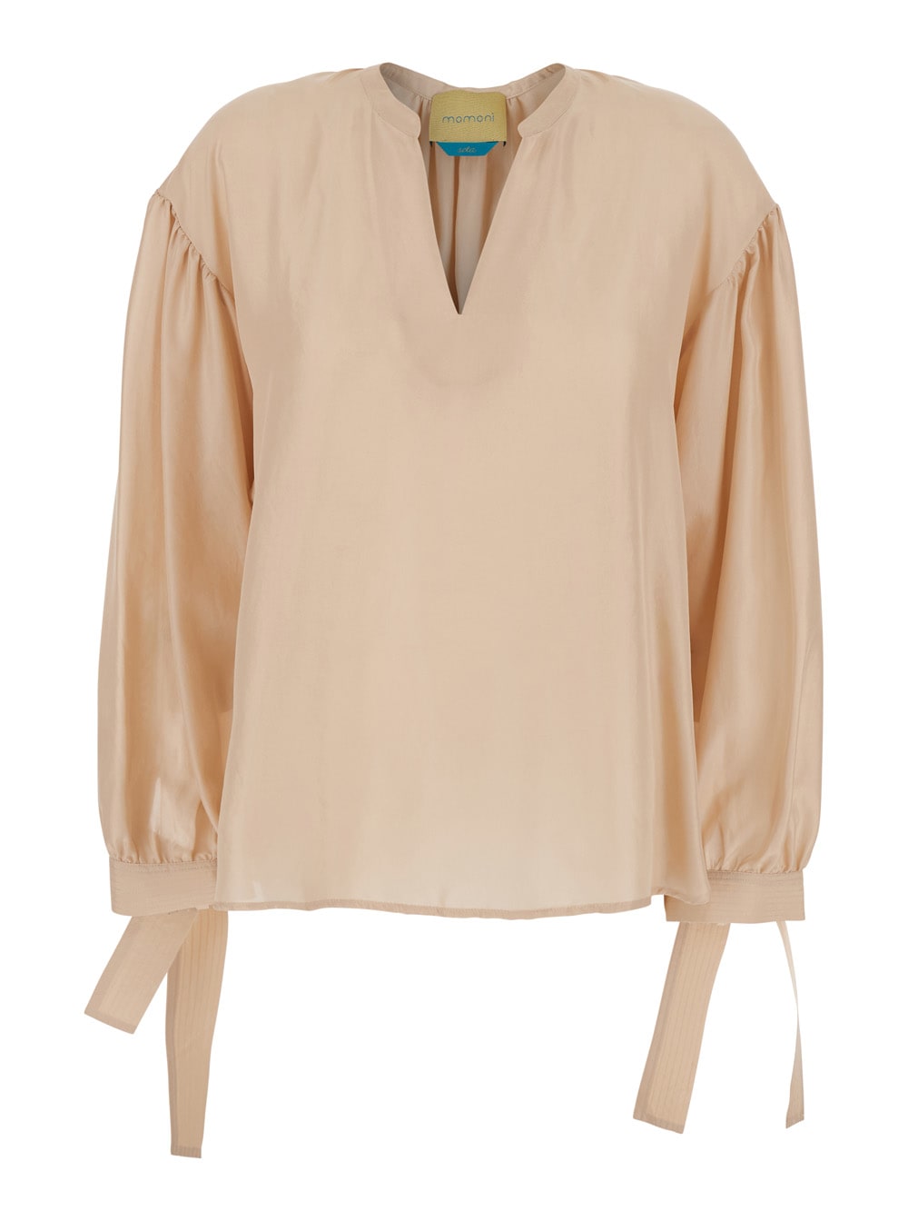 Momonì musa Beige Blouse With V-neck And Cuffs With Tie-on Bows In Silk Woman