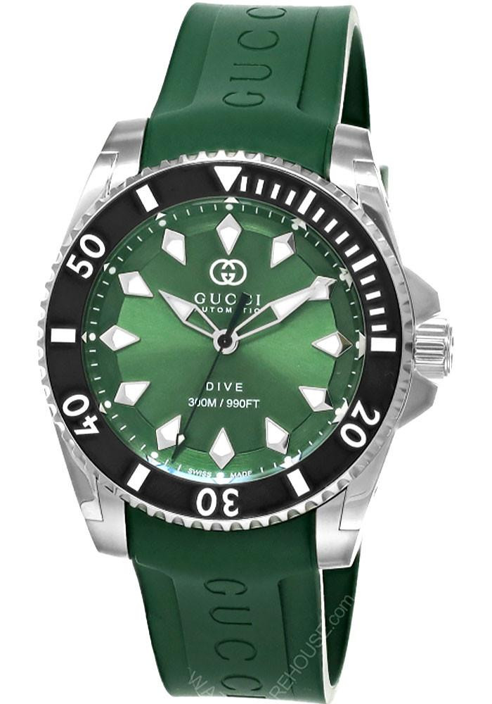 GUCCI Dive Automatic Stainless Steel 40MM Green Dial/Rubber Men's Watch YA136360