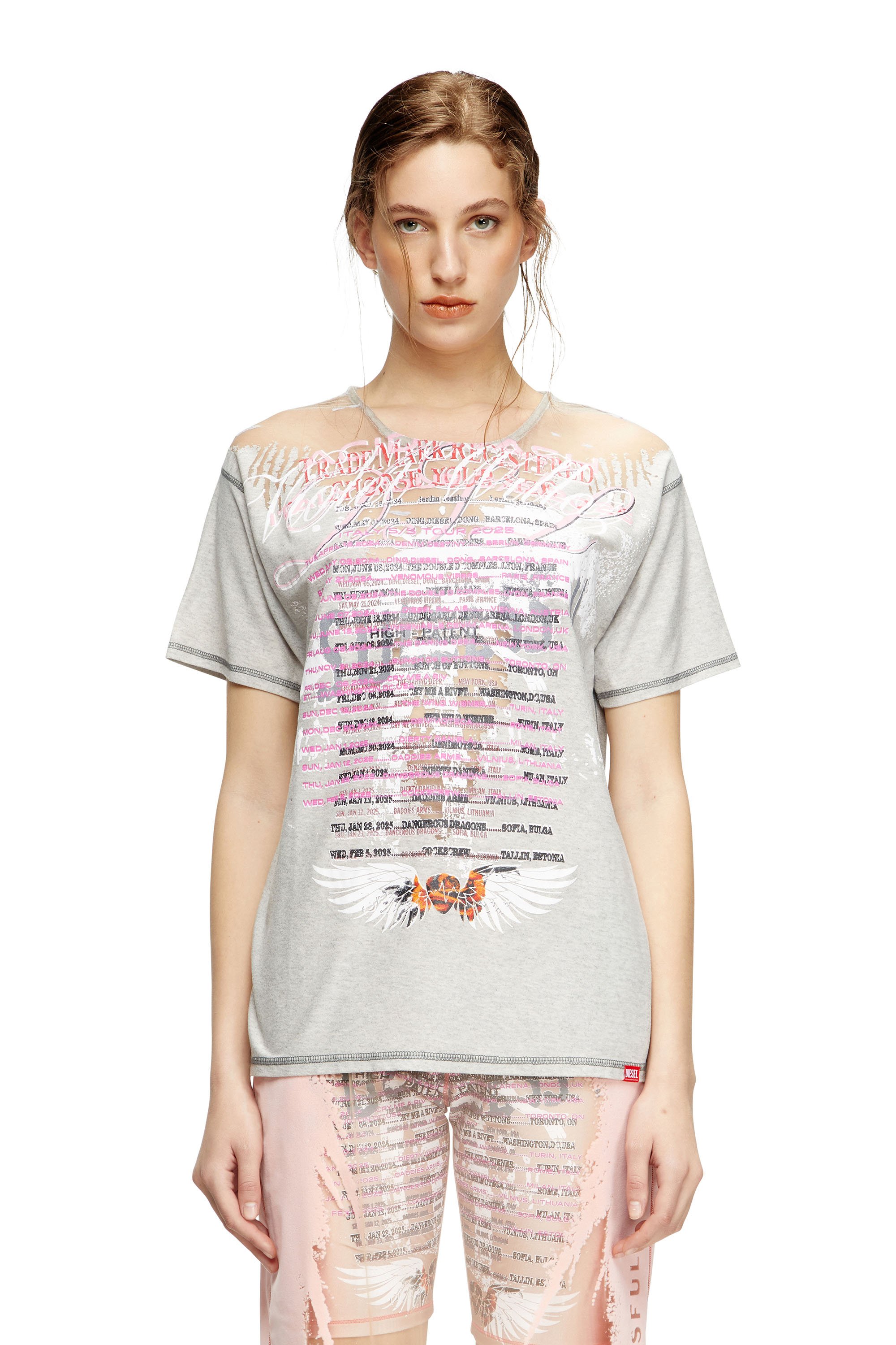 Diesel - Crew neck T-shirt with lyrics print - T-Shirts - Woman - Grey