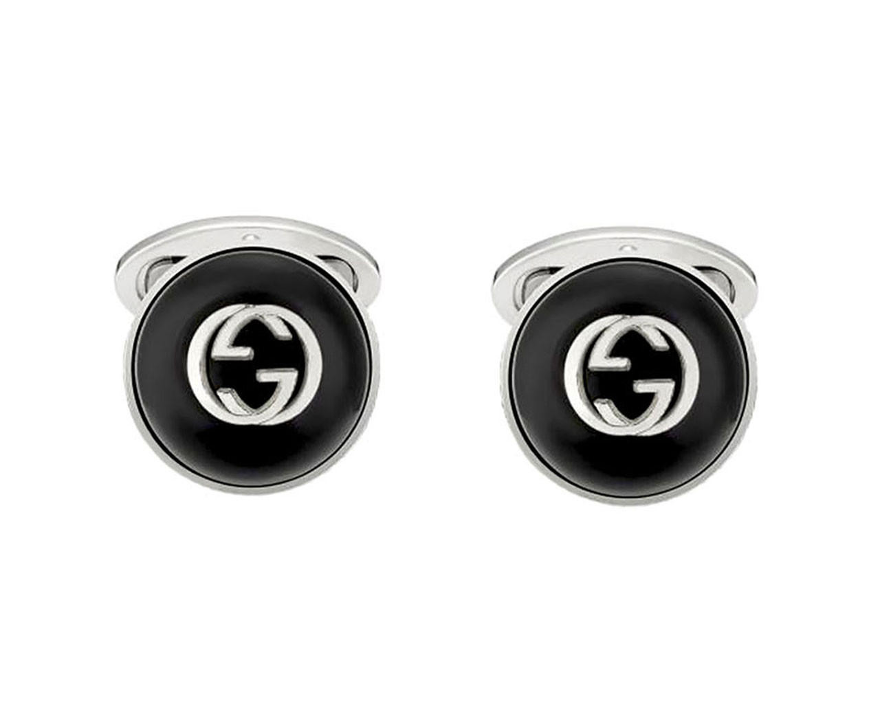 GUCCI Interlocking G Sterling Silver Black Cufflinks YBE64558900200U