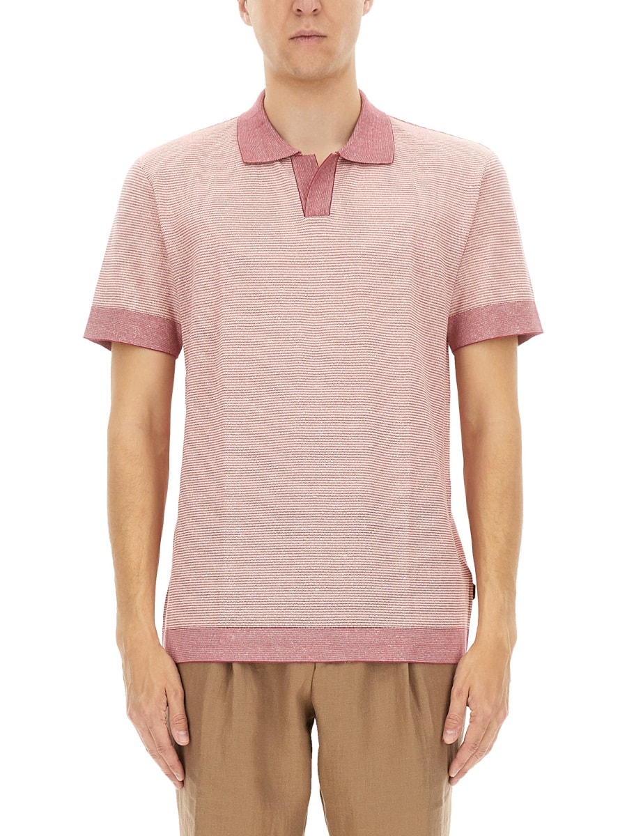 Hugo Boss Polo Shirt In Cotton, Linen And Silk