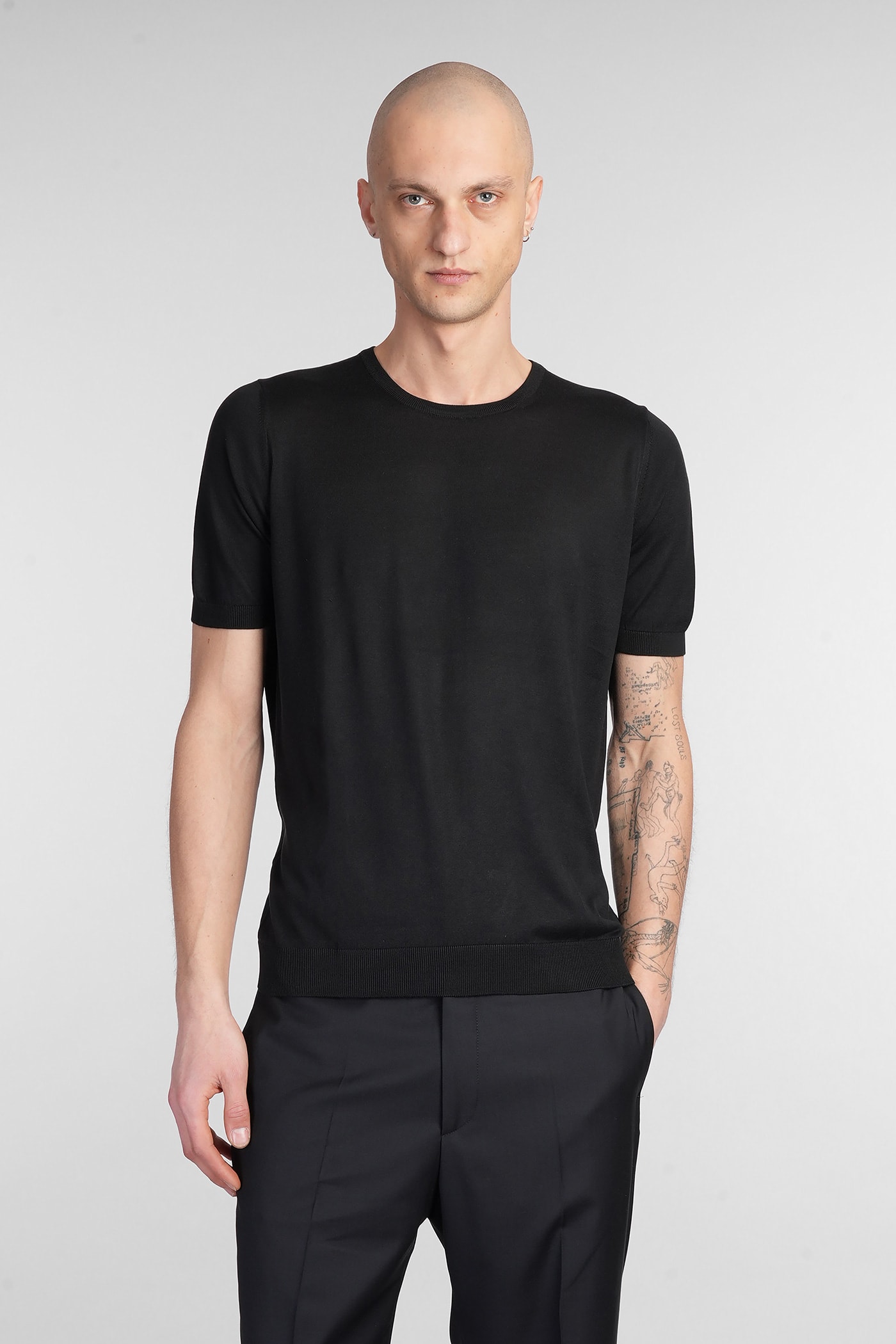 Tagliatore 0205 Josh 黑色真丝T恤