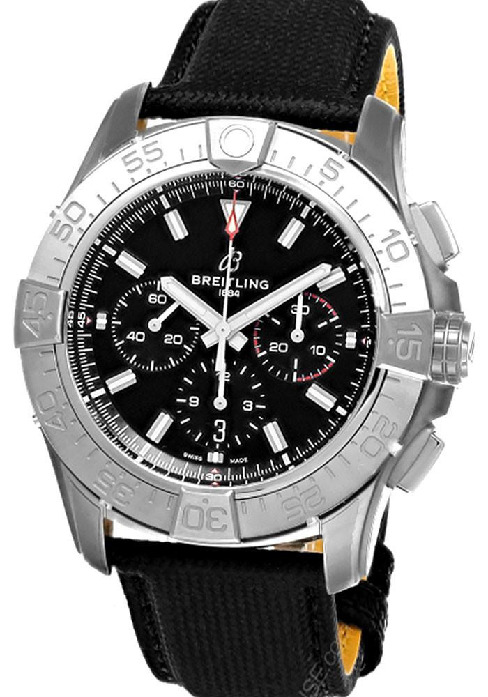BREITLING Super Avenger B01 Chronograph 46MM Black Dial Leather Men's Watch EB0148101B1X1