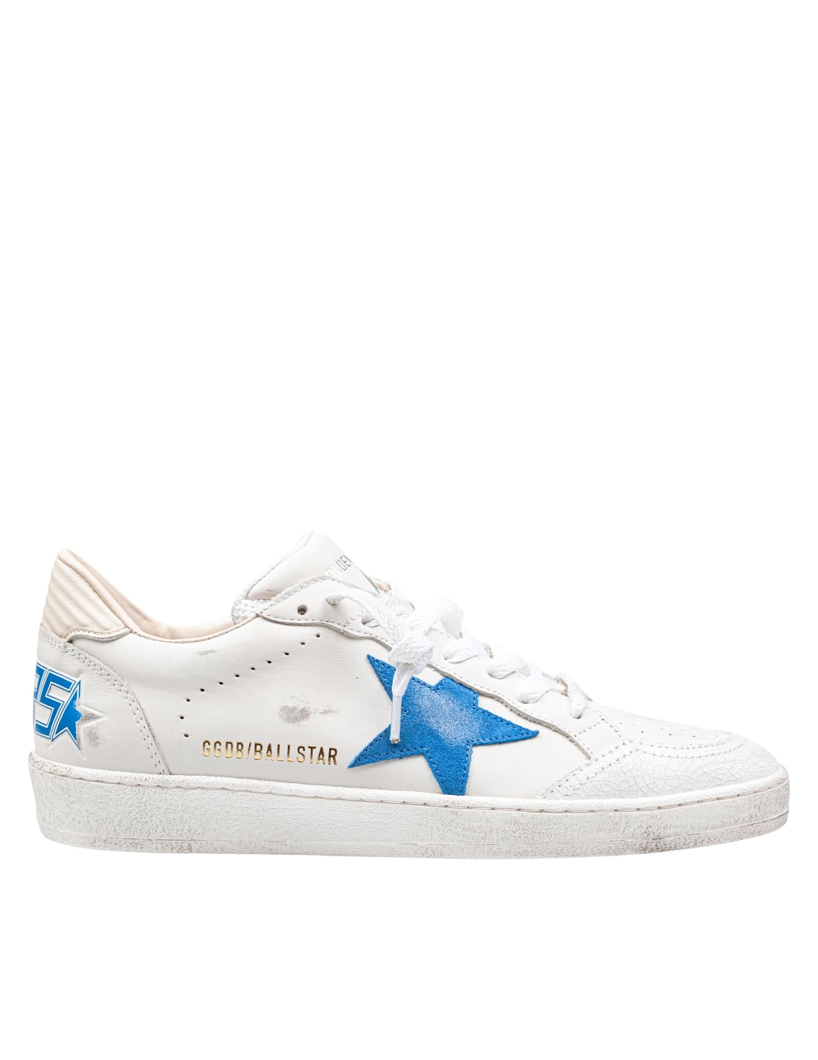 Golden Goose Ballstar Sneakers In White Leather With Bluette Star
