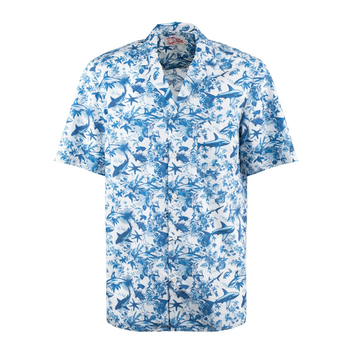 MC2 Saint Barth Cotton Shirt With Shark Print Ai Co-Created Design By Rickdick - Powered By Red-Eye