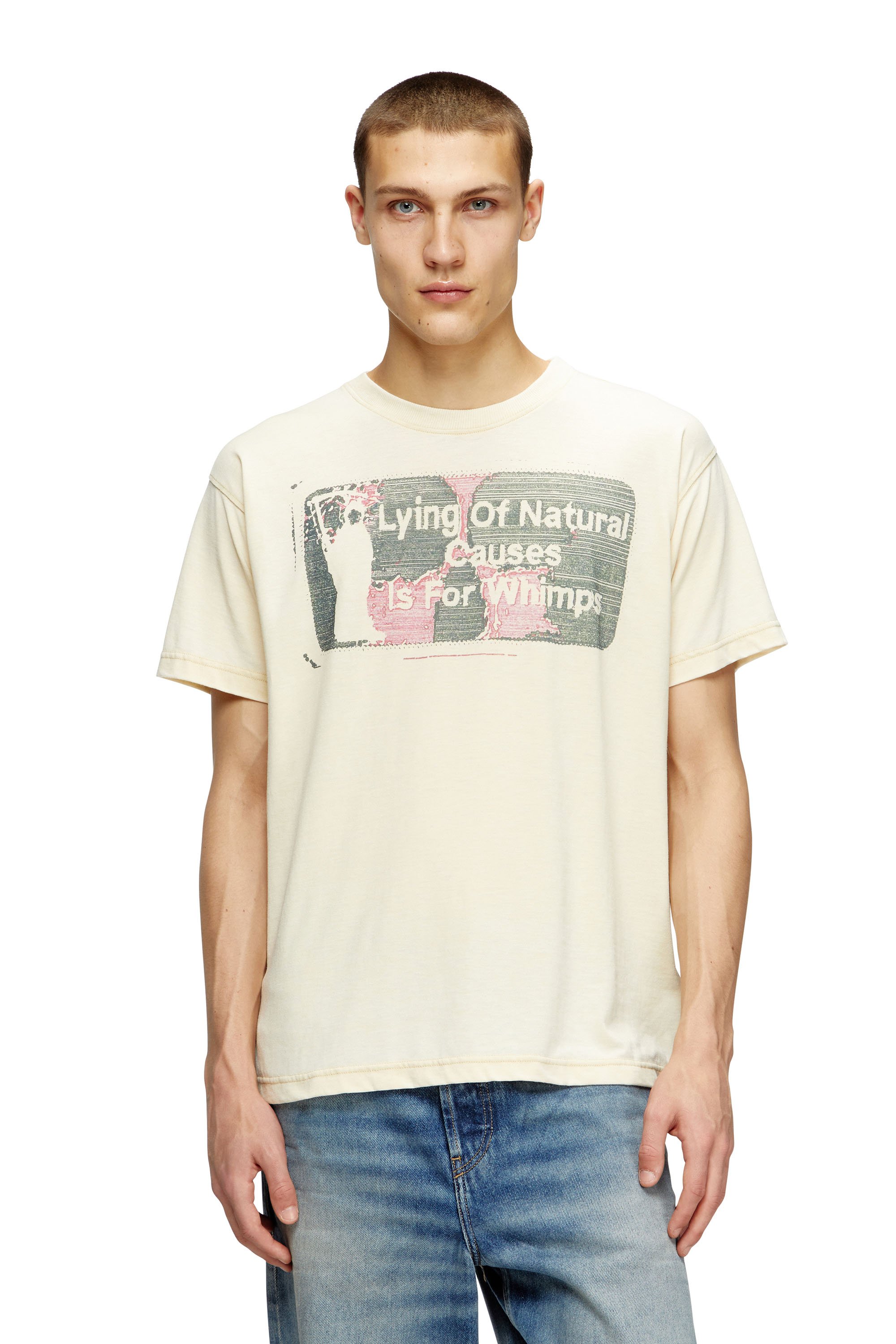 Diesel - Slogan T-shirt with burnout wash - T-Shirts - Man - Beige