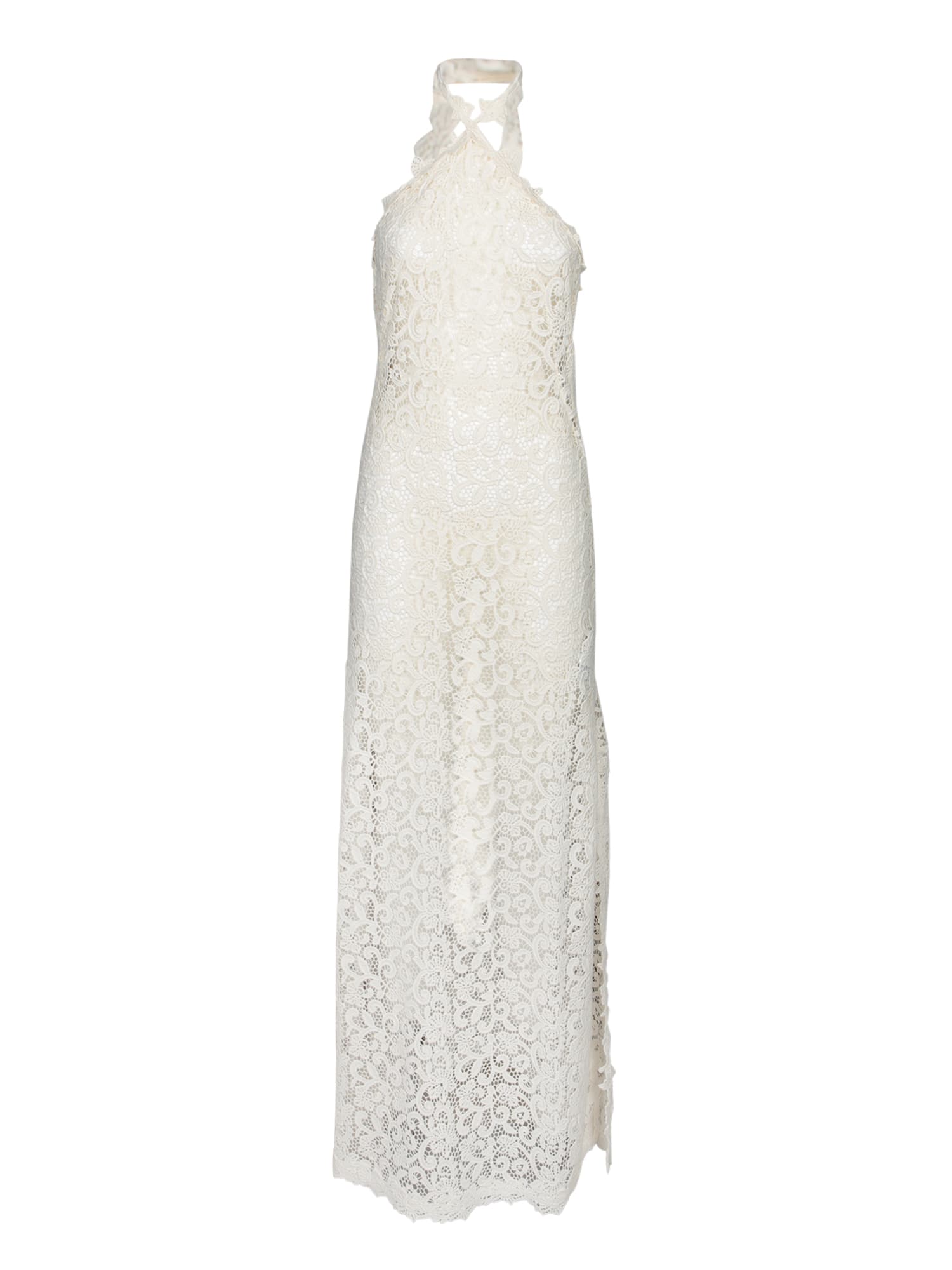 Ermanno Scervino White Macramã Halter Dress