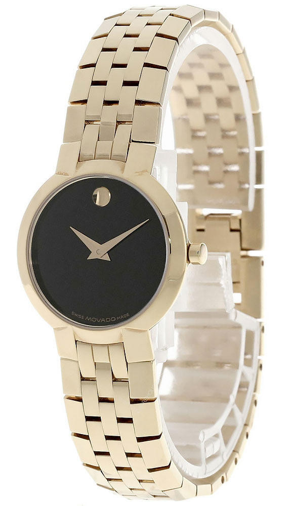 MOVADO Faceto 25MM Quartz Black Museum Dial Gold Women's Watch 0605045