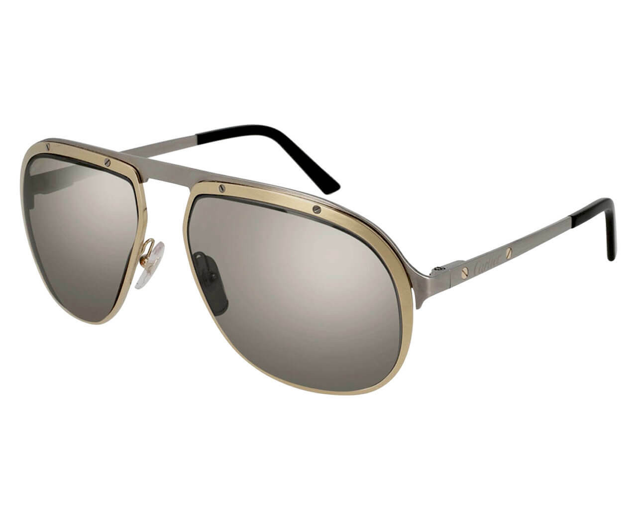 CARTIER Pilot Silver Lens Ruthenium Gold 60-13-140MM Men's Sunglasses CT0035S 003