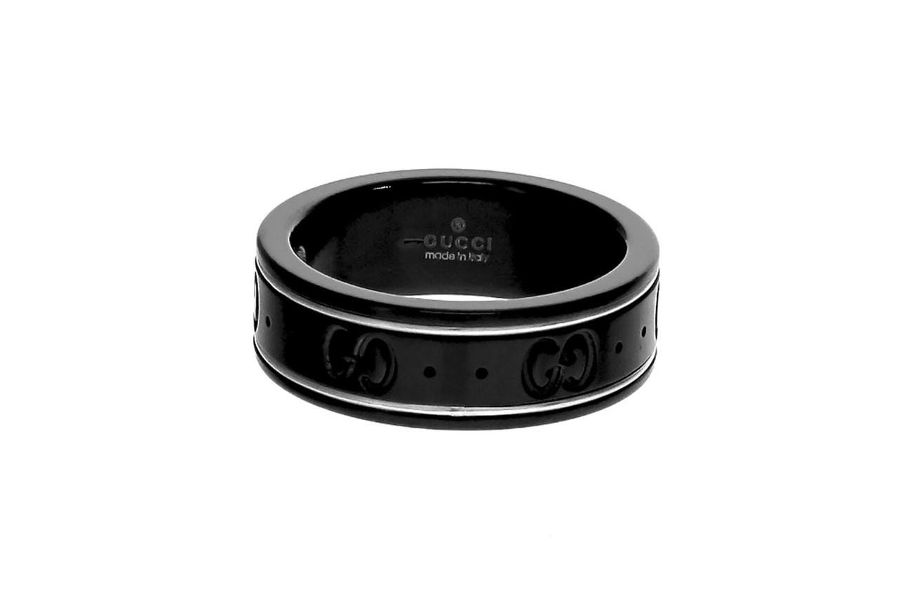 GUCCI 18K White Gold & Black Synthetic Corundum Icon Ring YBC2259850010