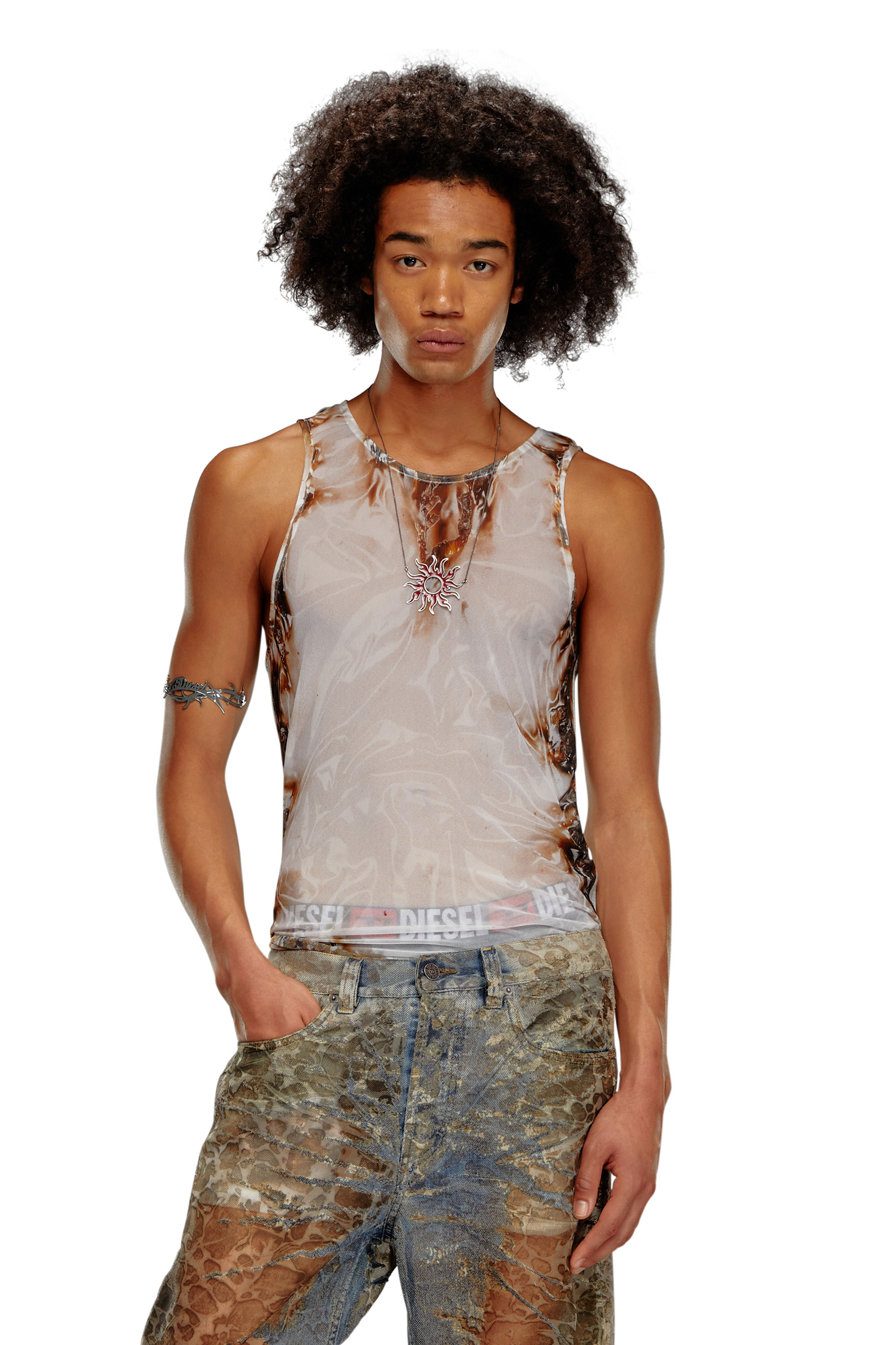 Diesel - Tulle tank with burning plastic print - T-Shirts - Man - Grey