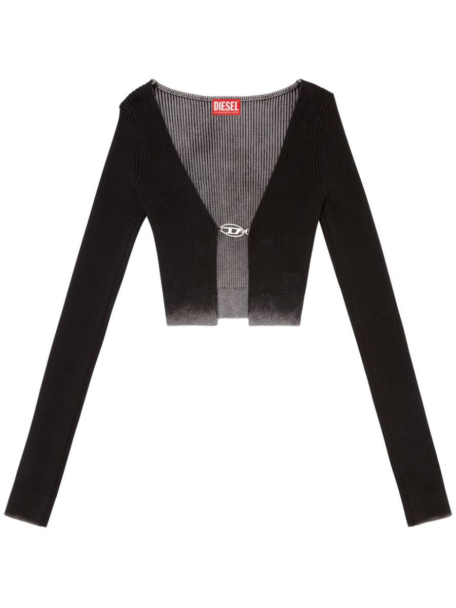 Diesel M-Latina Cropped Cardigan In Faded Ribbed Knit
