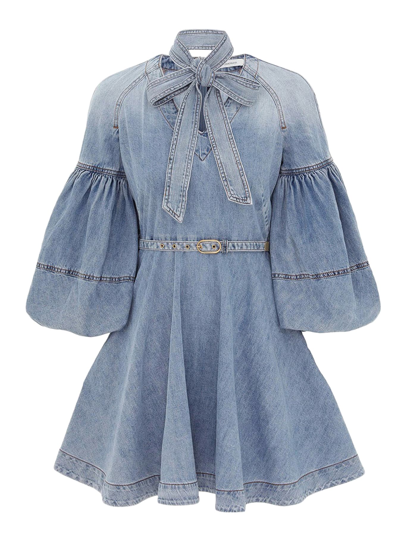 Zimmermann Mini Denim Dress With Neck Ties