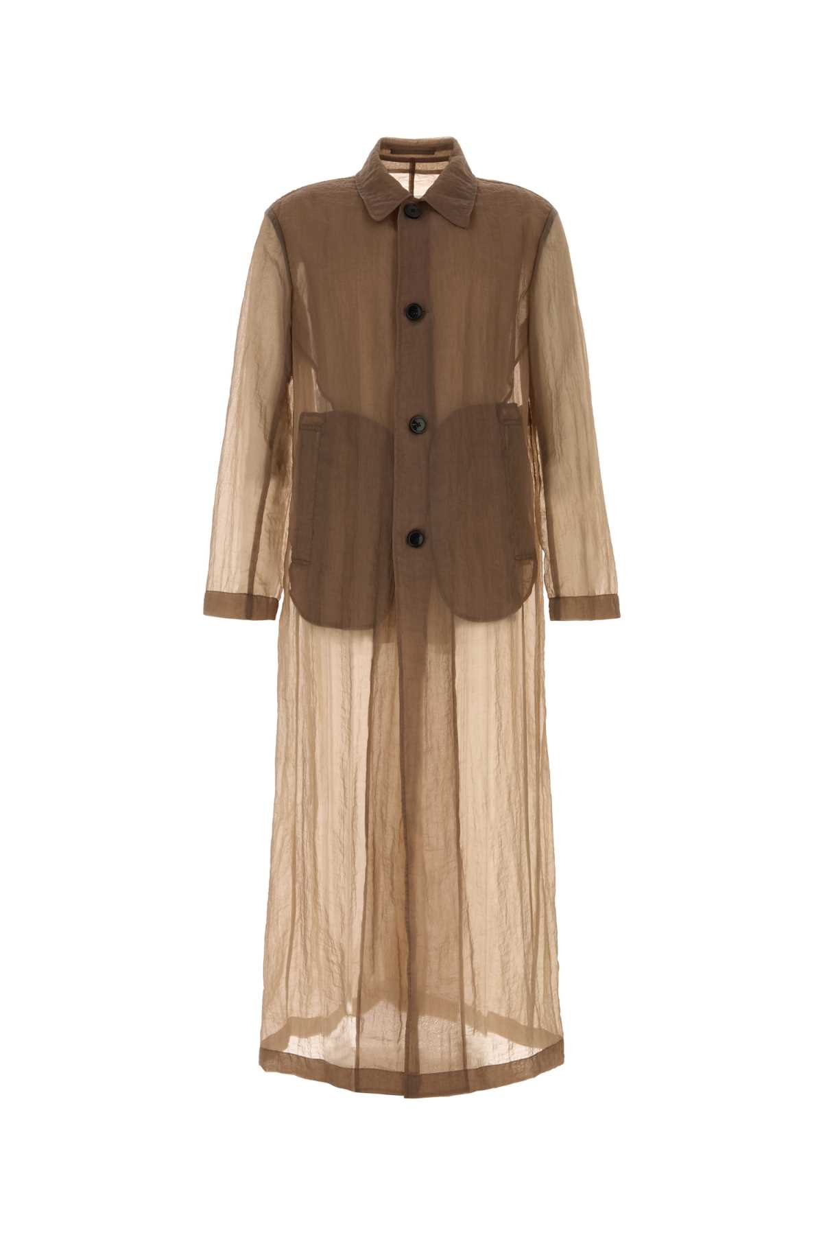 Dries Van Noten Brown Organza Rankles Trench Coat