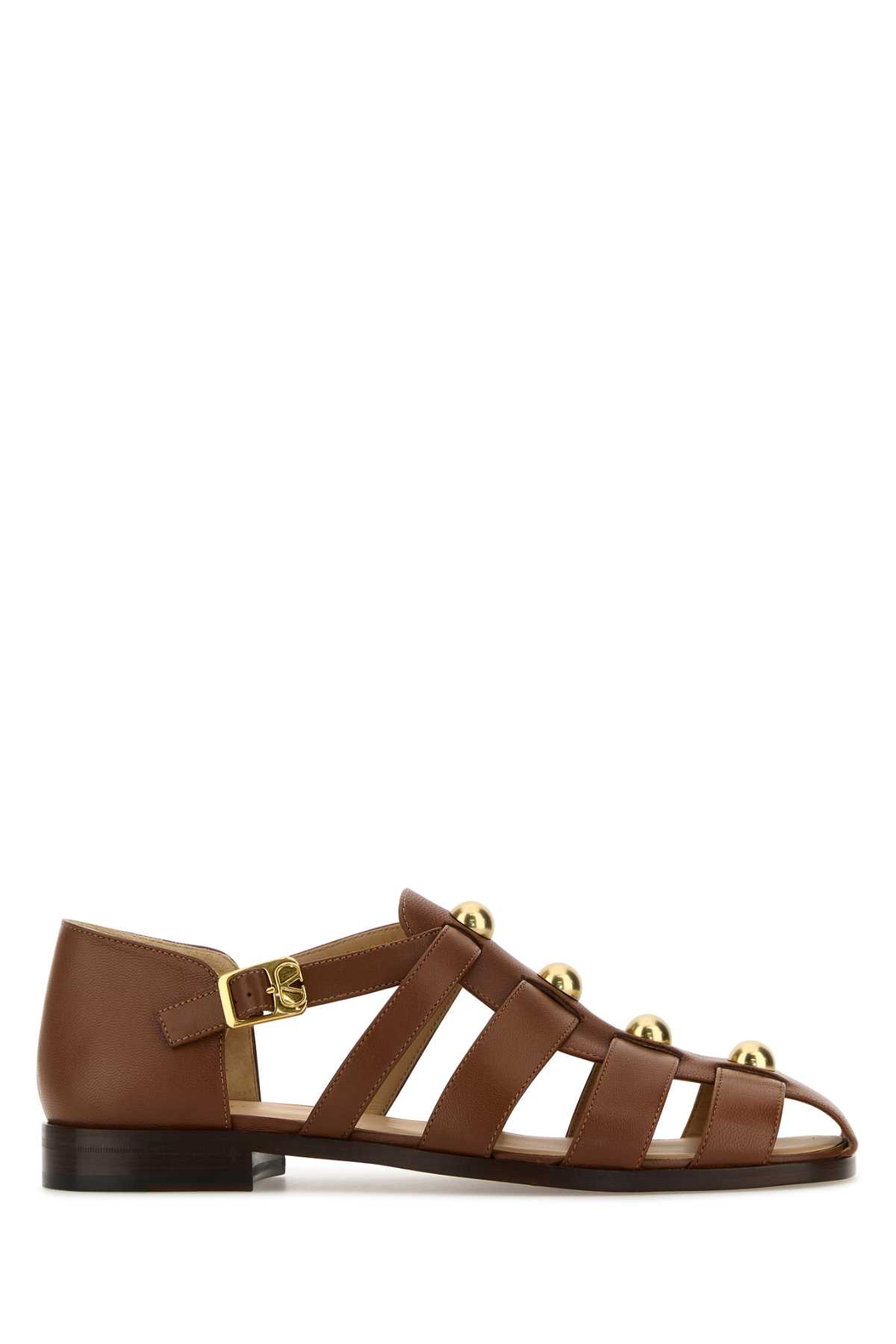 Valentino Garavani Brown Leather Studshield Sandals
