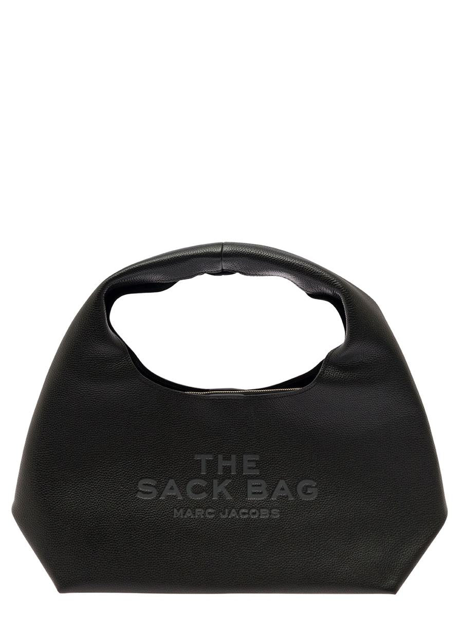 'The Sack' 女士黑色锤击纹皮革压纹logo肩包