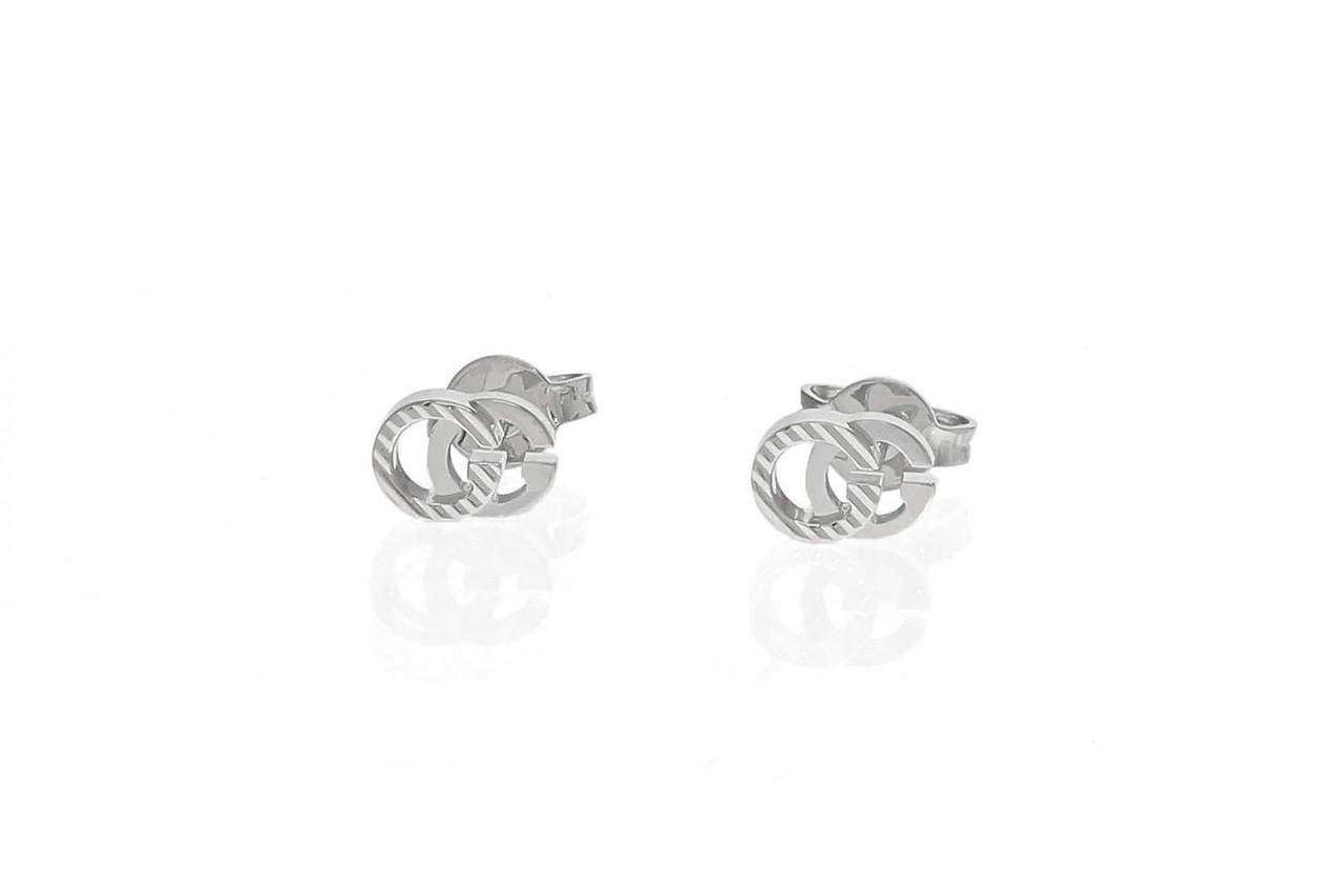 GUCCI GG Running 18K White Gold Stud Earrings YBD65221900200U