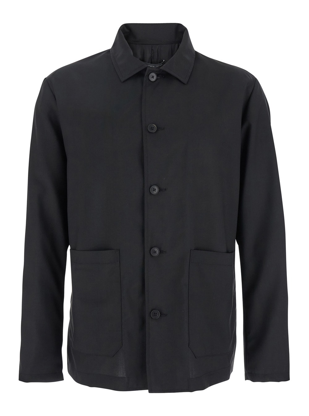 Low Brand Black Jacket With Classic Collar And Patch Pockets On The Front In Wool Man
