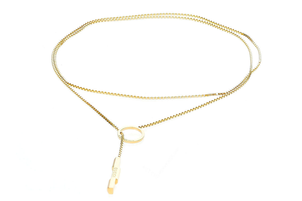 GUCCI 18K Yellow Gold Bar Pendant With Gucci Engraving Necklace YBB66211000100U