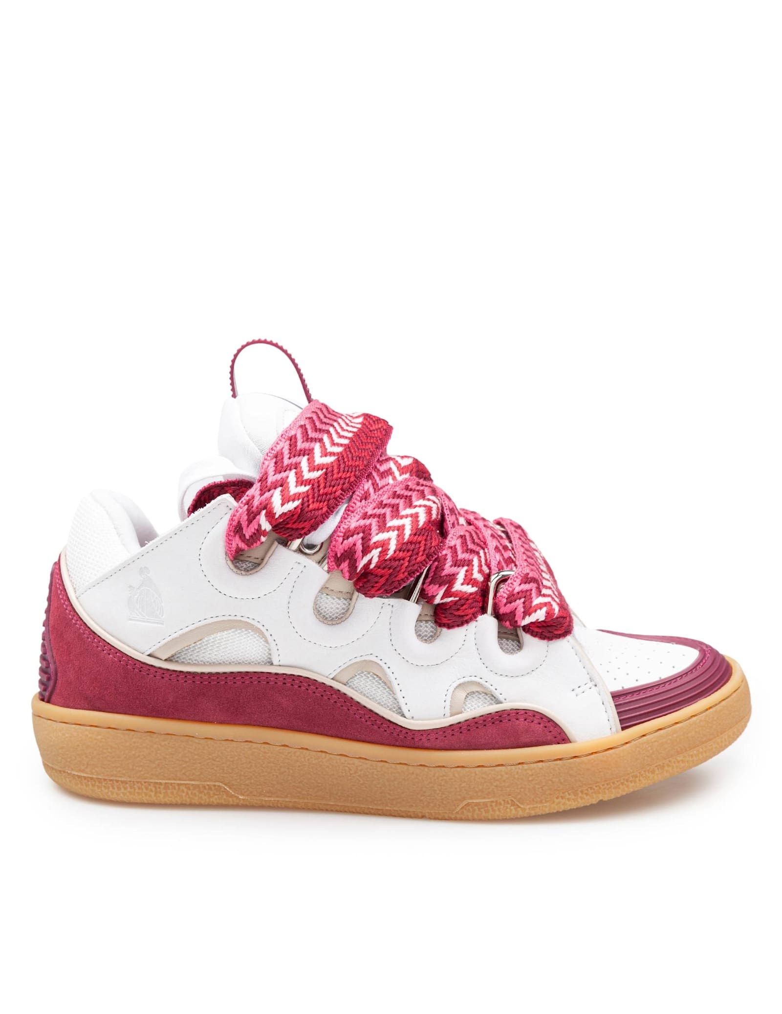 Lanvin Curb Sneaker In Leather And Suede Color White And Berry
