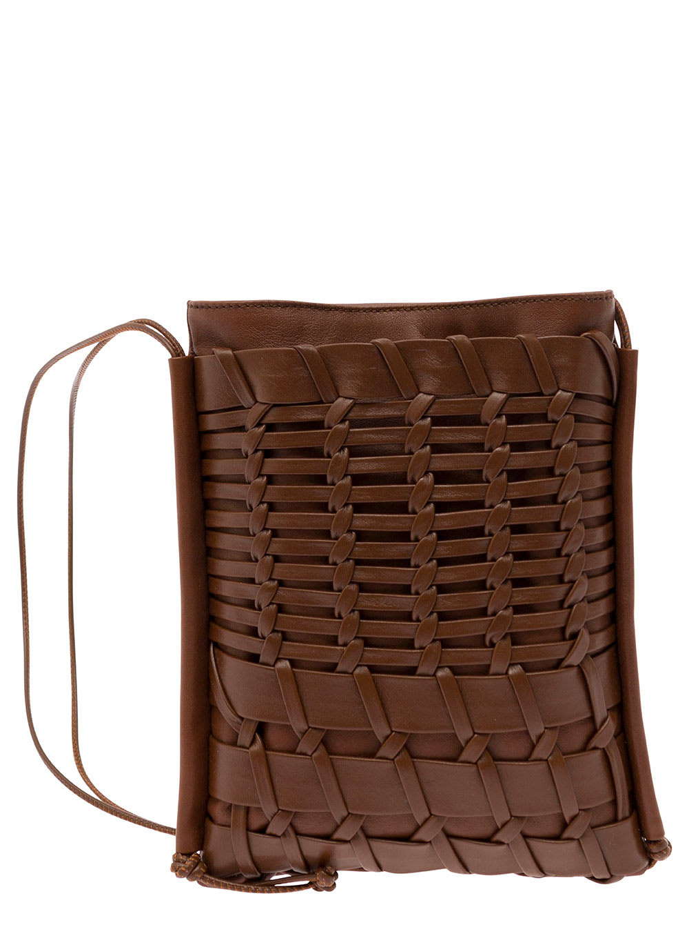 Hereu trena Brown Flat Square Crossbody Bag In Handwoven Leather Woman