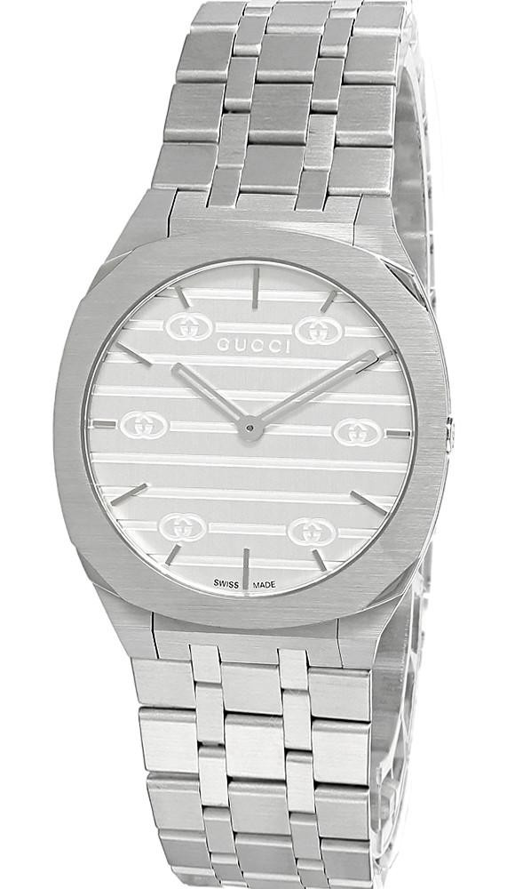 GUCCI 25H 34MM Quartz Stainless Steel Silver Dial Unisex Watch YA163402