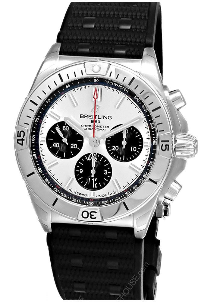 BREITLING Chronomat B01 42MM Silver Dial Rubber Men's Watch AB0134101G1S2