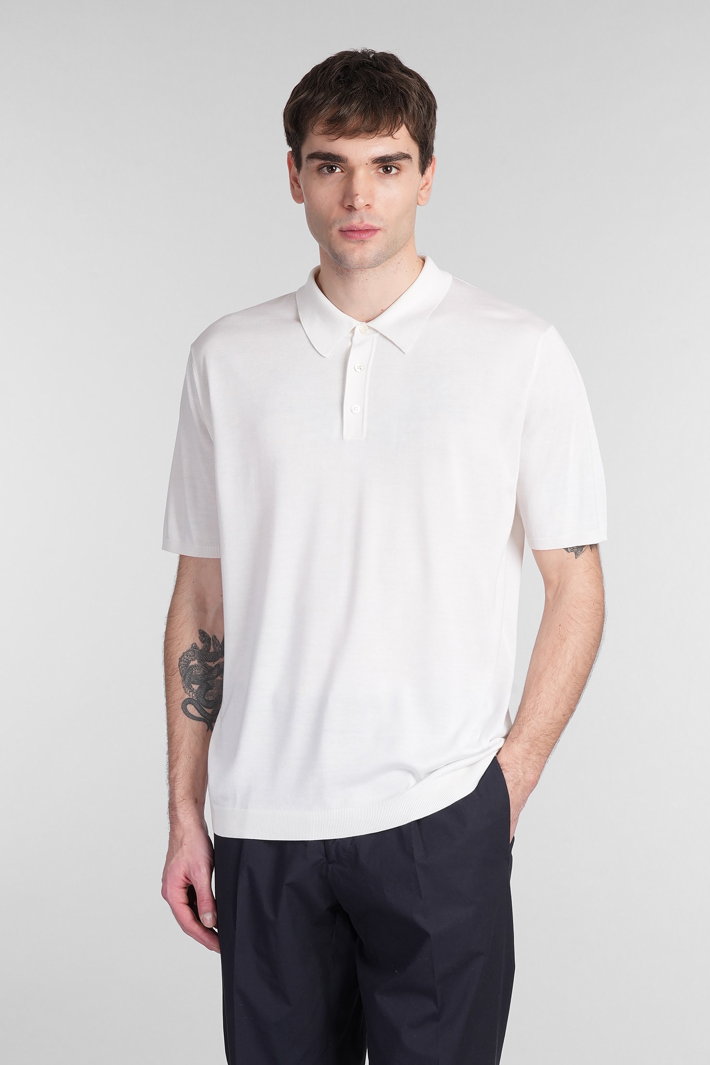 Roberto Collina 白色丝绸Polo衫