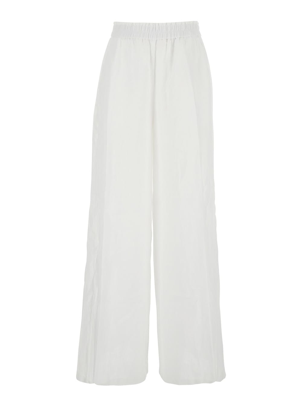 Momonì lucas White Pants With Elastic Waist And Pences In Linen Woman