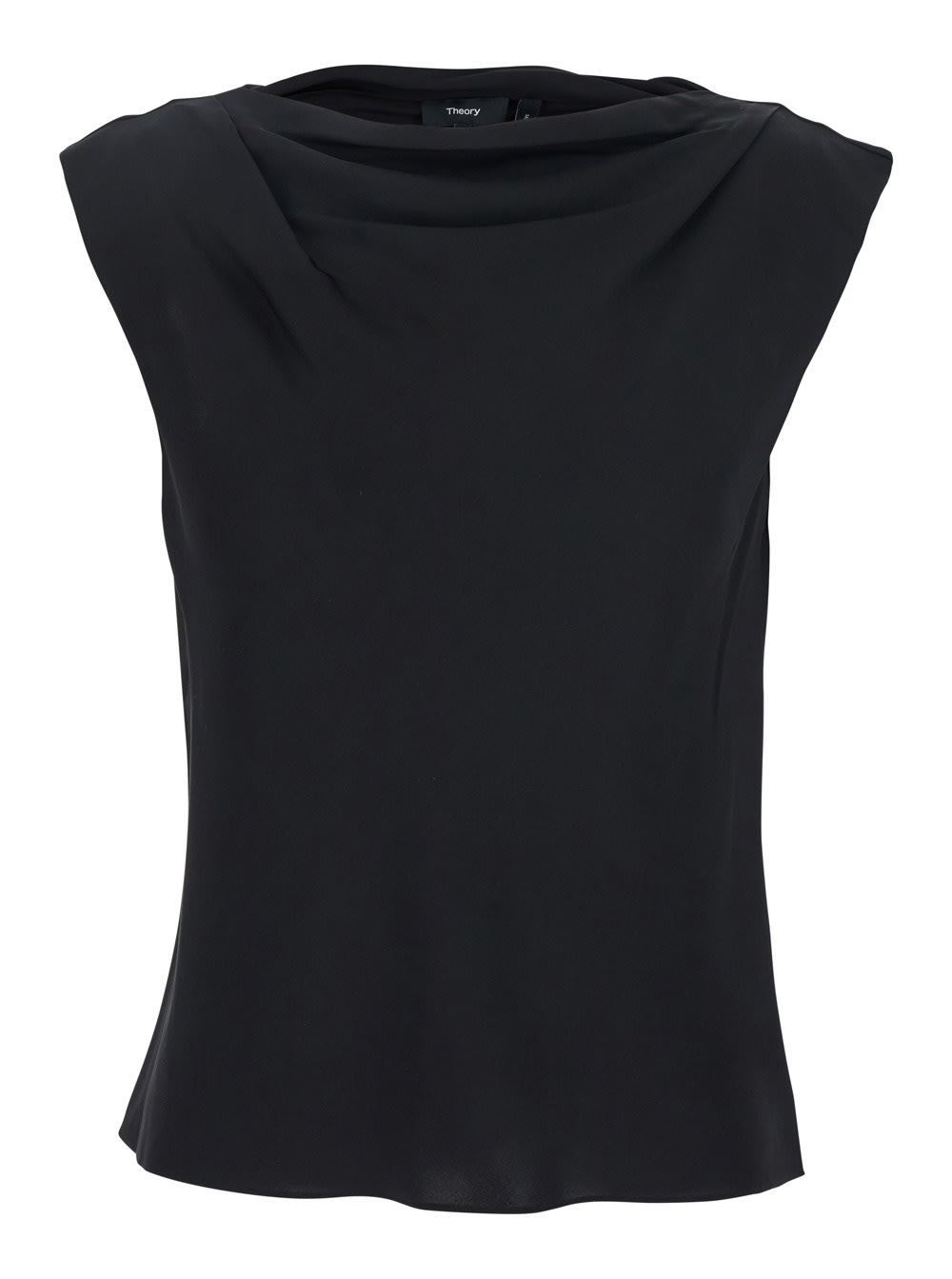 Theory Black Crewneck Top With Ruched Details On The Front In Silk Woman