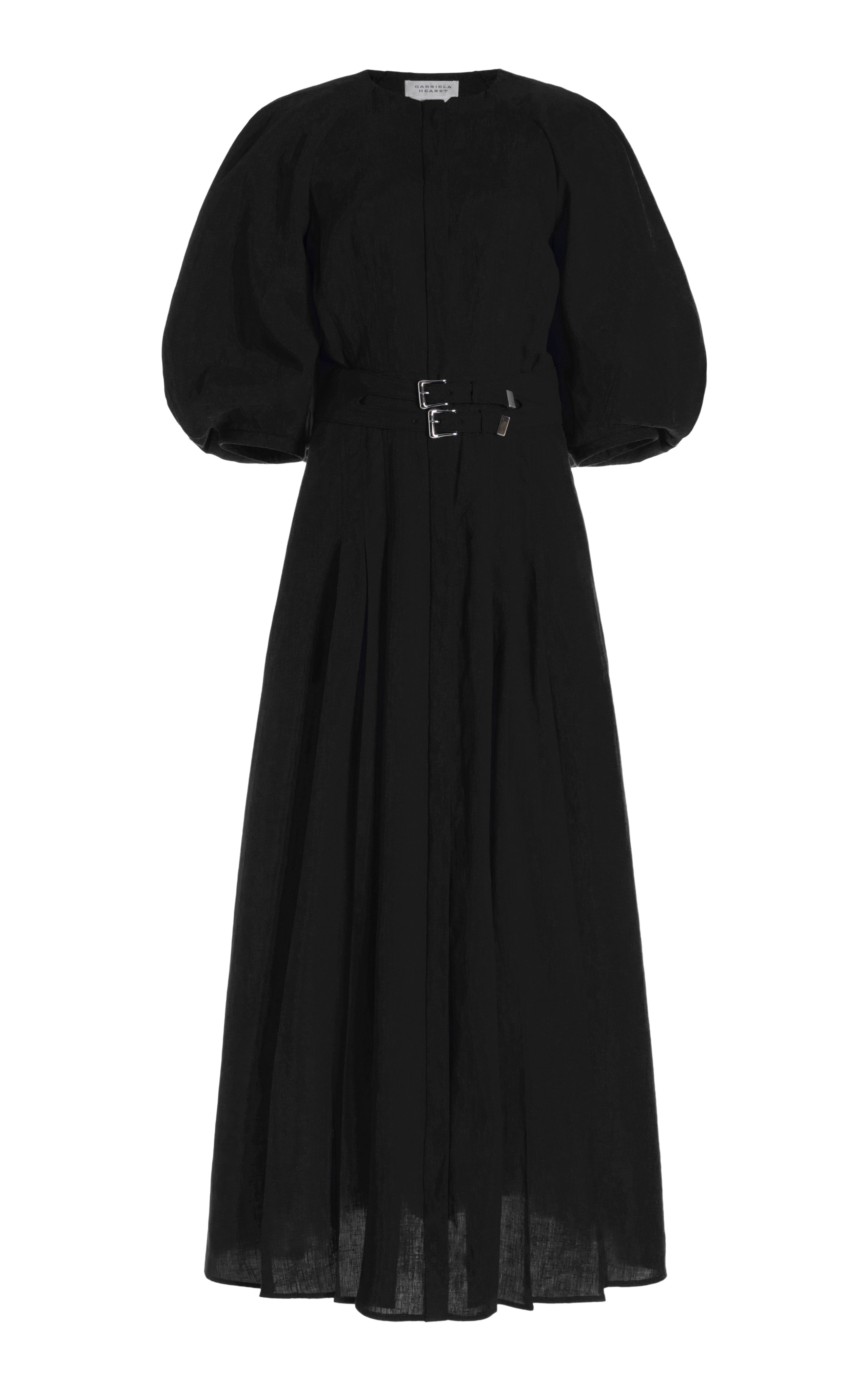 Elea Pleated Dress in Black Aloe Linen
