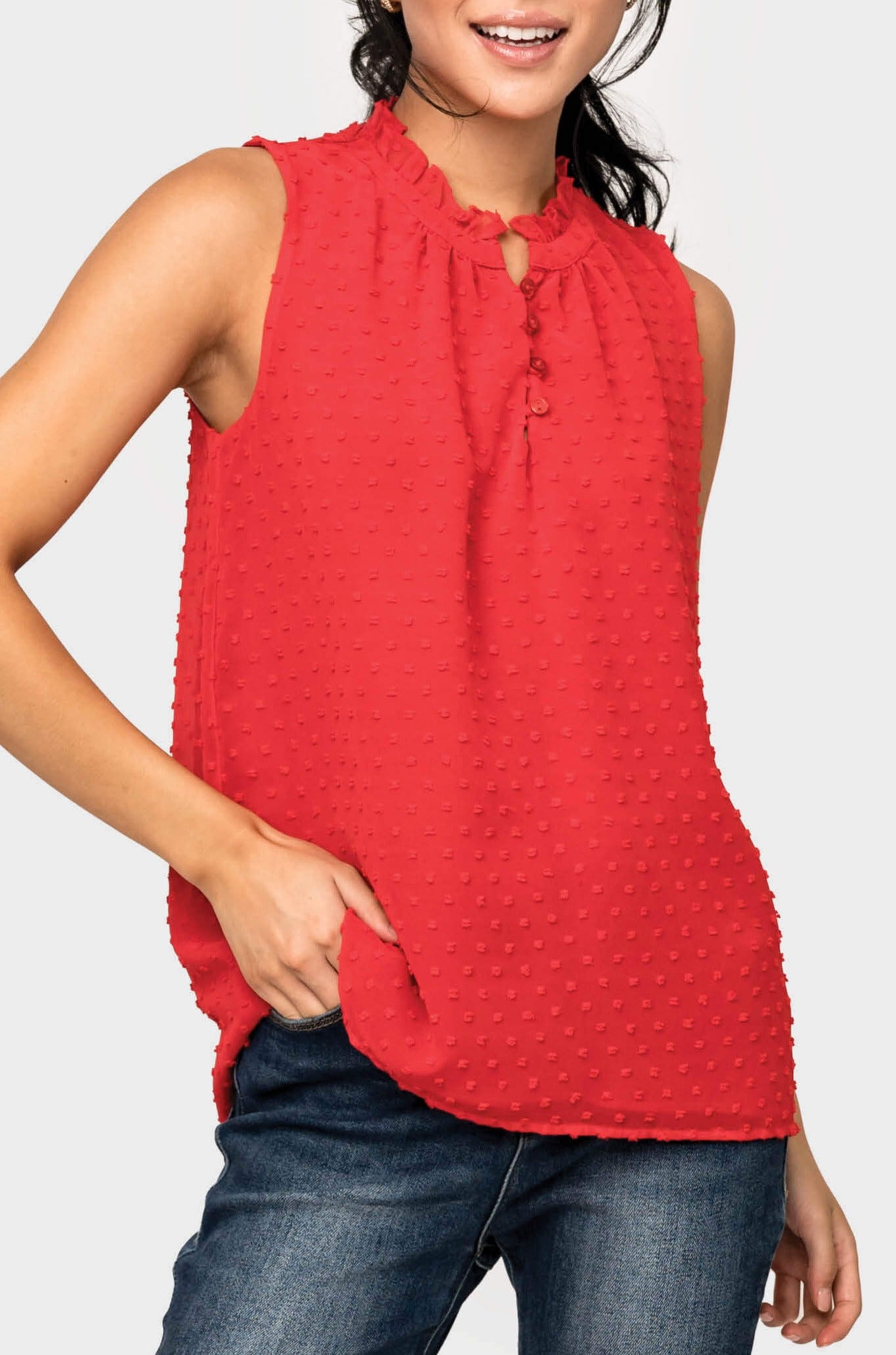 Respect the Ruffle Sleeveless Blouse - Red S