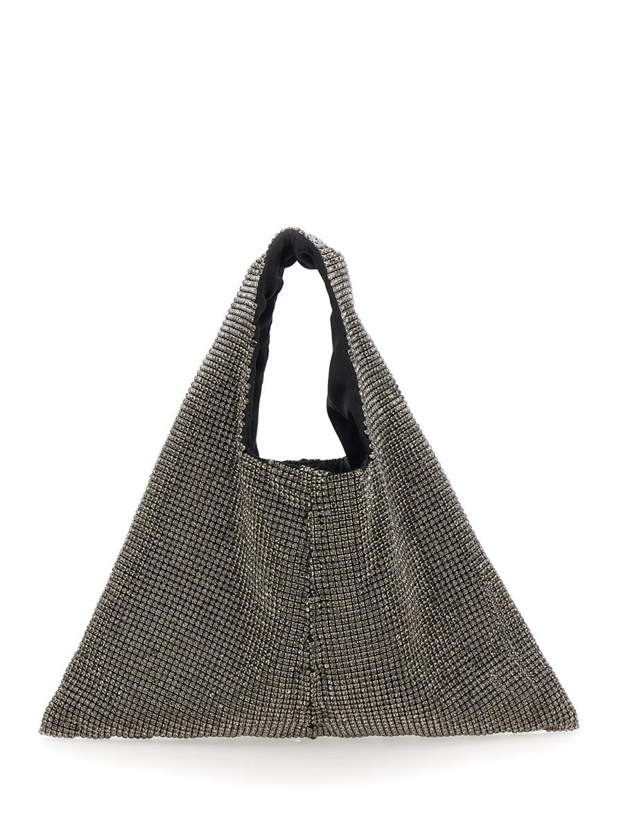 'Parks' Metallic Colored Handbag With Open Top And All-Over Applied Rhinestones In Tech Fabric Woman
